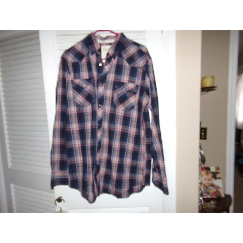 Coastal Pearl Snap plaid western‎ shirt size L Perfect red/navy